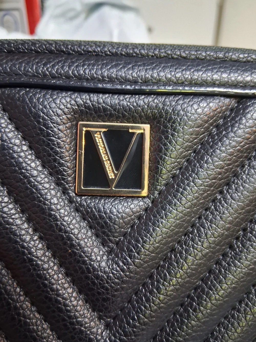 Victoria's Secret Black Quilted Zip Wallet with Gold Accent